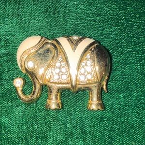 Gold and Cream Elephant Brooch